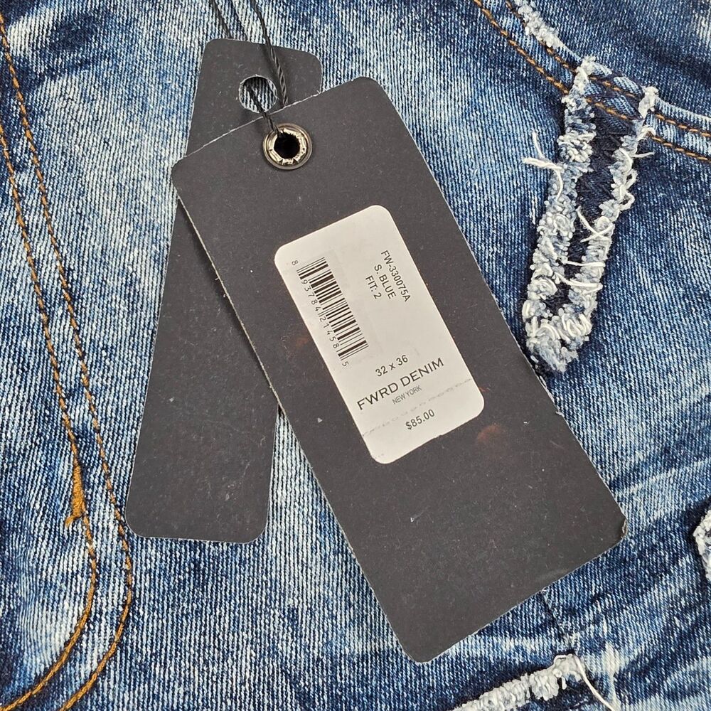 FWRD Denim New York Jeans Mens 32x36 Blue Distressed Ripped Stacked frayed Hype - Picture 3 of 15